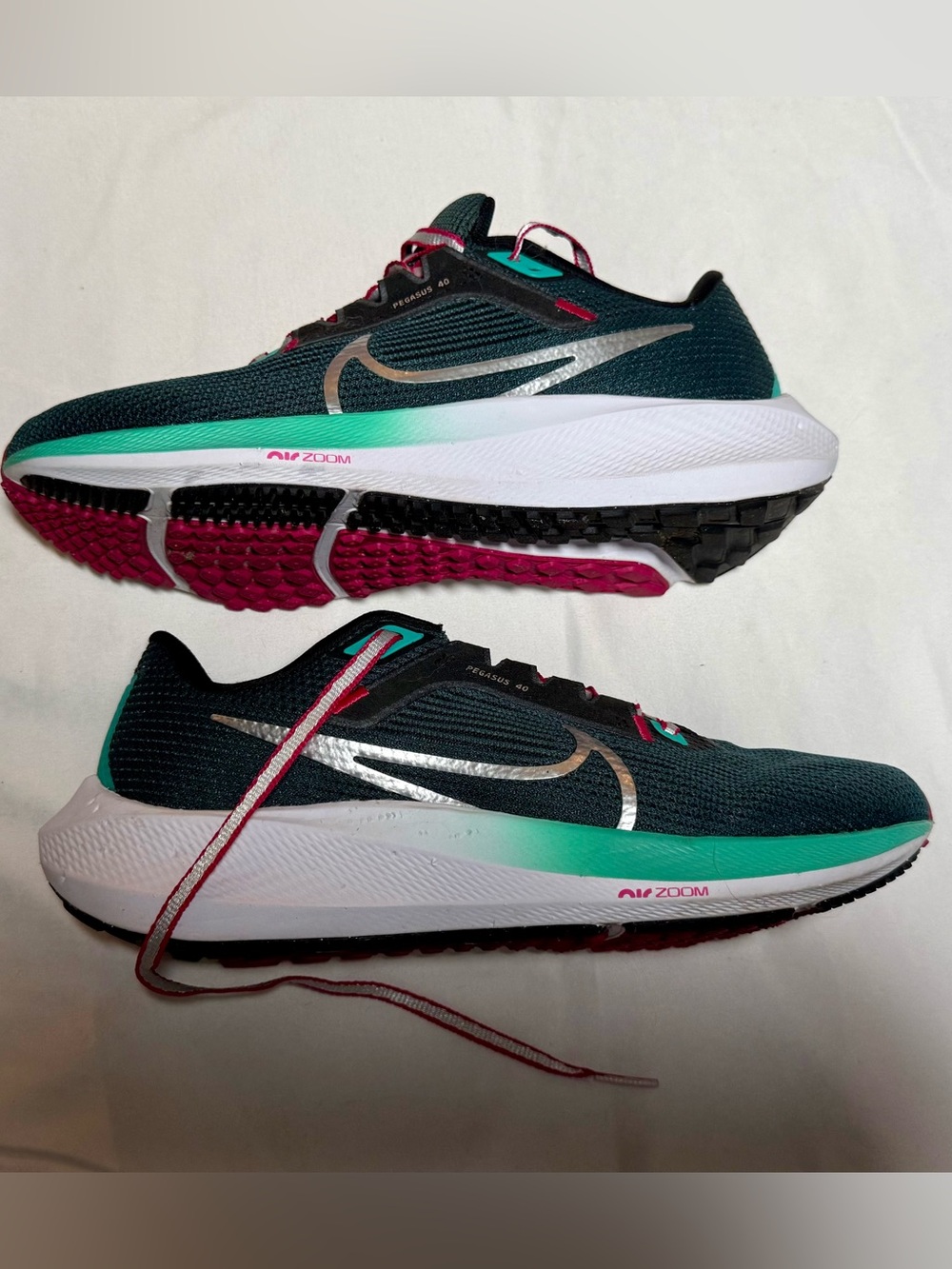 Nike Women's Pegasus Air Zoom Running Sneakers - Teal with Silver and Magenta